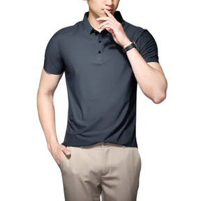 Camisa Polo Masculina em Seda Gelo Luzatti LZ023, tecido leve e respirável, design sofisticado e toque suave para máximo conforto.