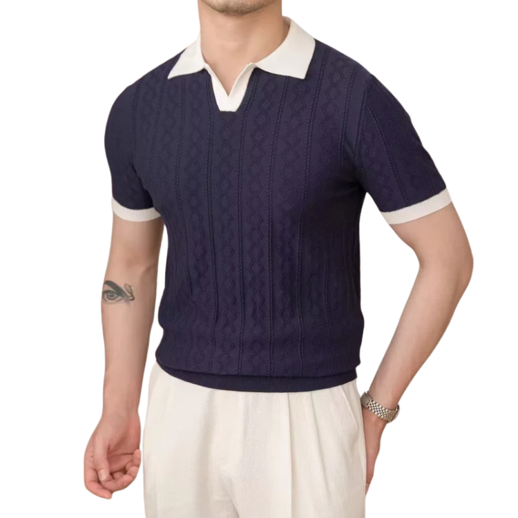 Camisa Polo Masculina Tricot Luzatti LZ025, modelagem slim fit, tecido premium e textura jacquard para um look elegante e confortável.