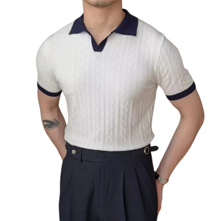 Camisa Polo Masculina Tricot Luzatti LZ025, modelagem slim fit, tecido premium e textura jacquard para um look elegante e confortável.